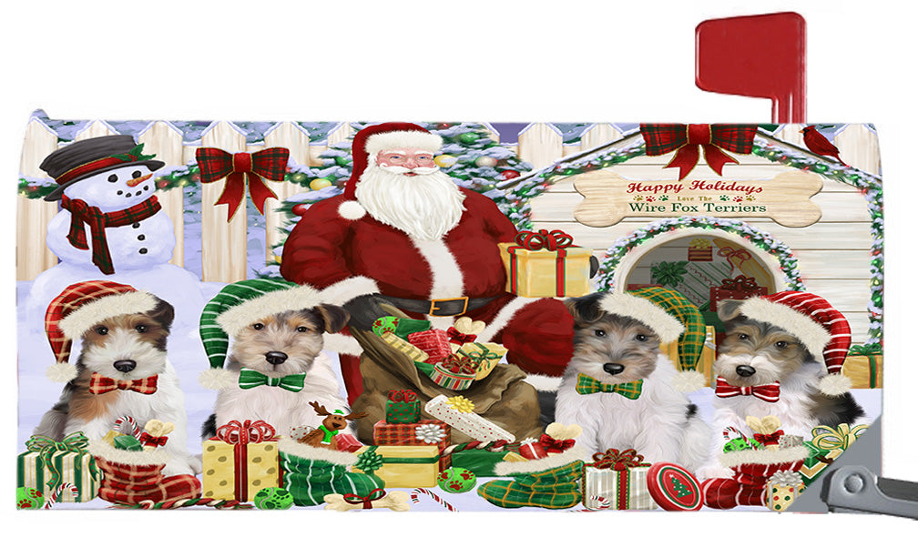 Happy Holidays Christmas Wire Fox Terrier Dogs House Gathering 6.5 x 19 Inches Magnetic Mailbox Cover Post Box Cover Wraps Garden Yard Décor MBC48858