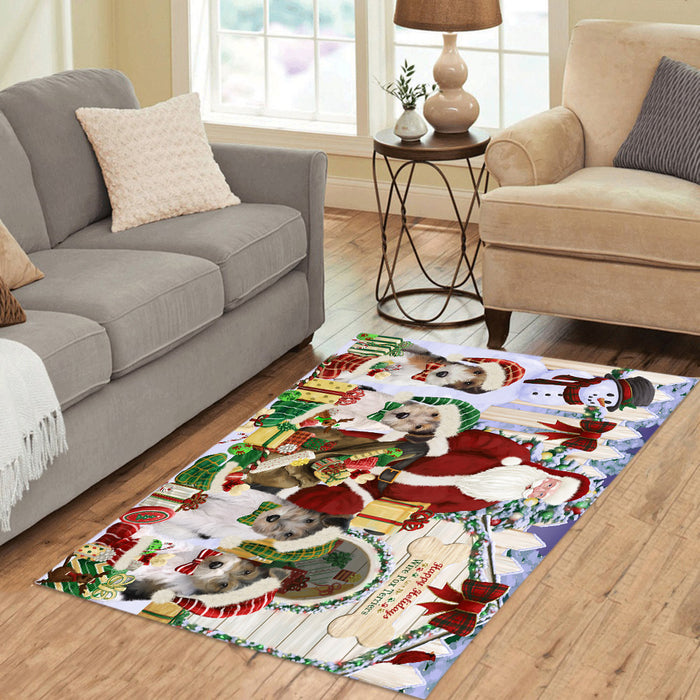 Happy Holidays Christma Wire Fox Terrier Dogs House Gathering Area Rug