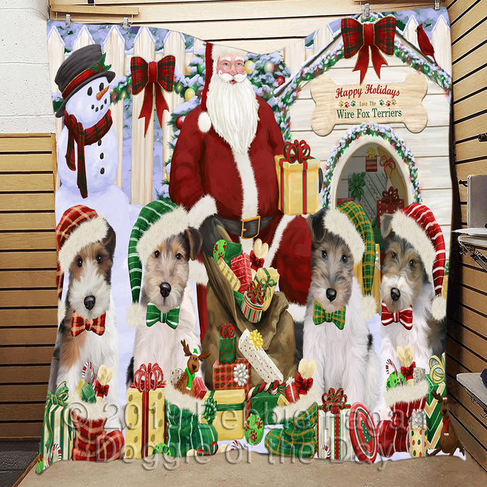 Happy Holidays Christmas Wire Fox Terrier Dogs House Gathering Quilt