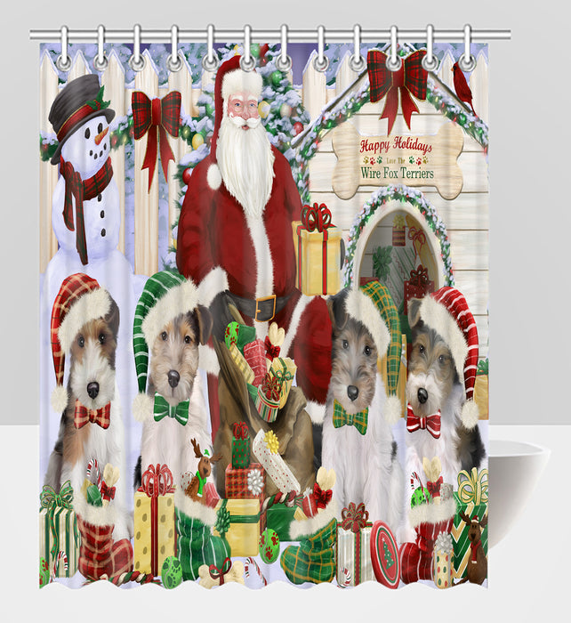 Happy Holidays Christmas Wire Fox Terrier Dogs House Gathering Shower Curtain