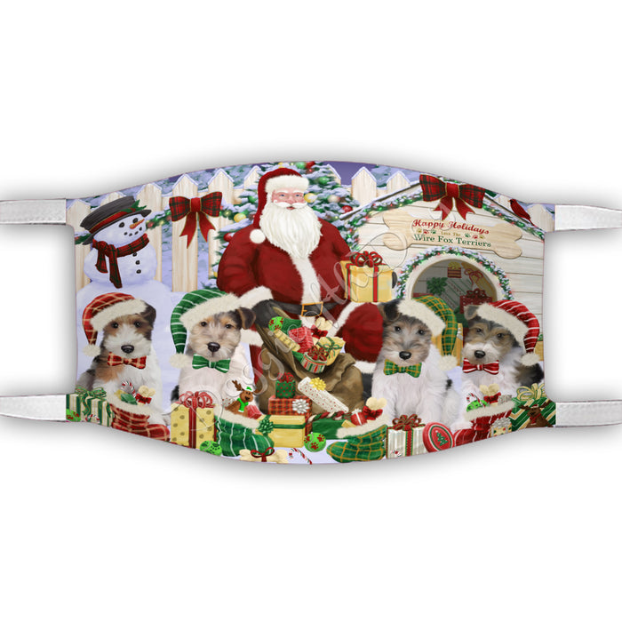 Happy Holidays Christmas Wire Fox Terrier Dogs House Gathering Face Mask FM48296