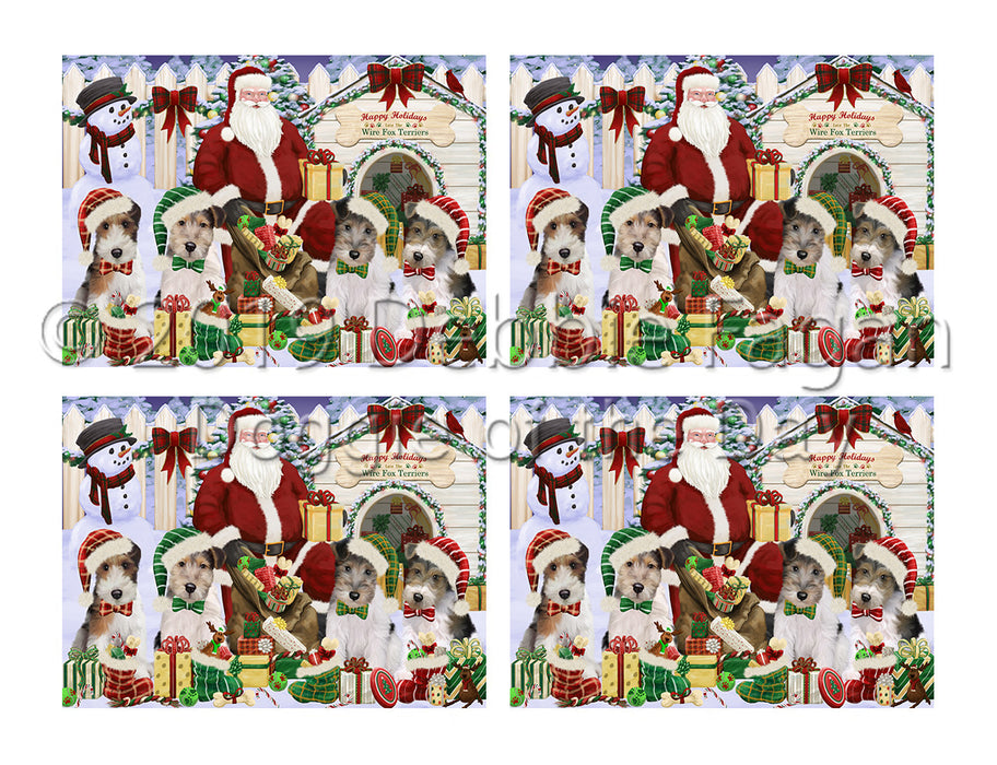 Happy Holidays Christmas Wire Fox Terrier Dogs House Gathering Placemat