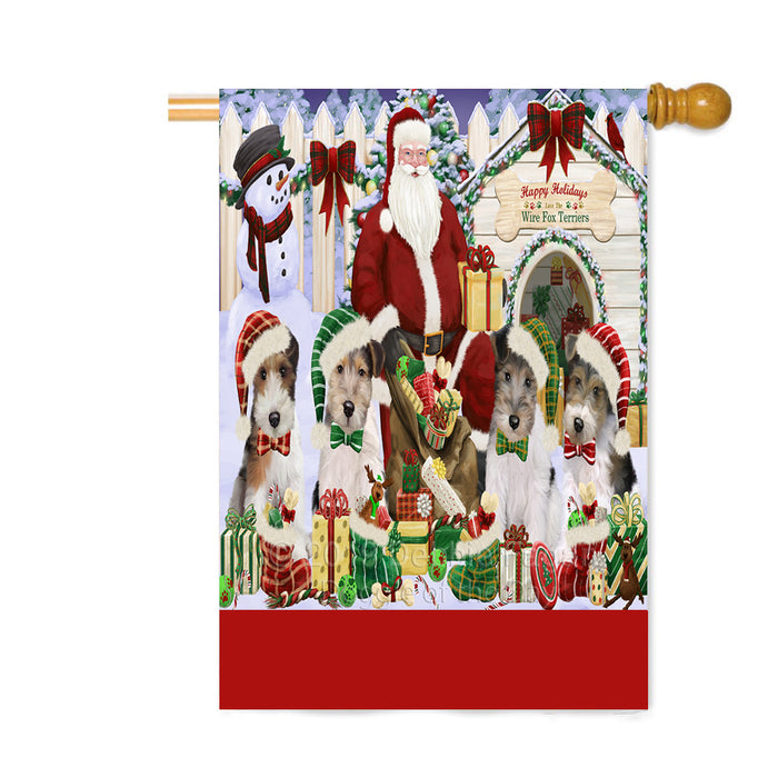 Personalized Happy Holidays Christmas Wire Fox Terrier Dogs House Gathering Custom House Flag FLG-DOTD-A58625