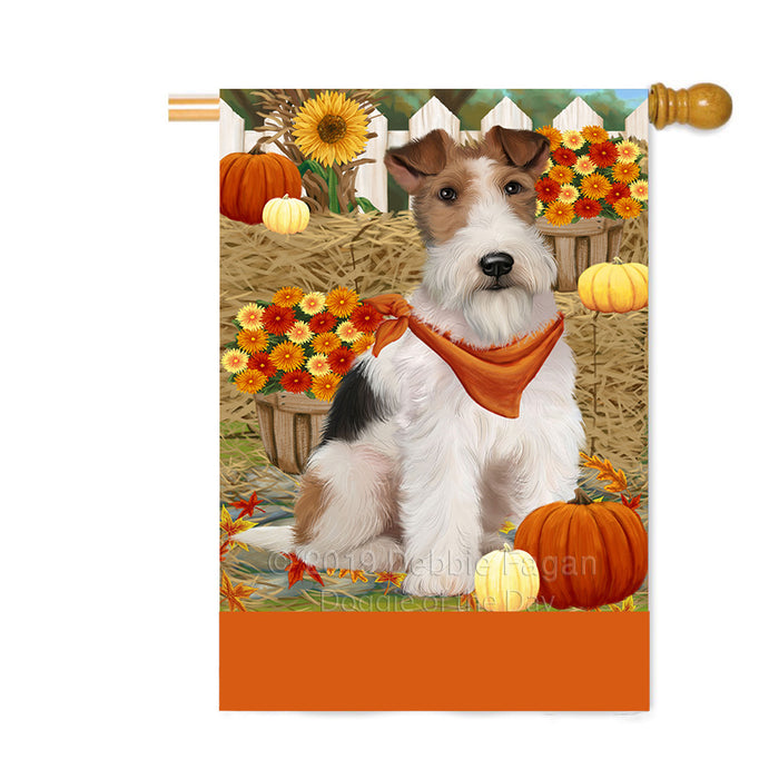 Personalized Fall Autumn Greeting Wire Fox Terrier Dog with Pumpkins Custom House Flag FLG-DOTD-A62159