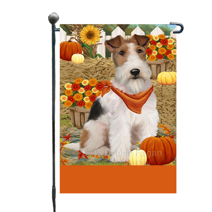 Personalized Fall Autumn Greeting Wire Fox Terrier Dog with Pumpkins Custom Garden Flags GFLG-DOTD-A62103