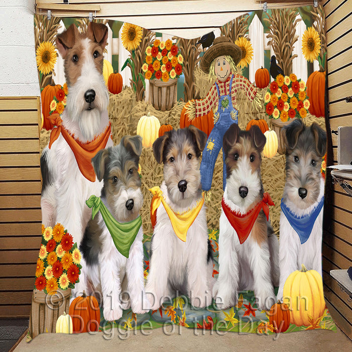 Fall Festive Harvest Time Gathering Wire Fox Terrier Dogs Quilt