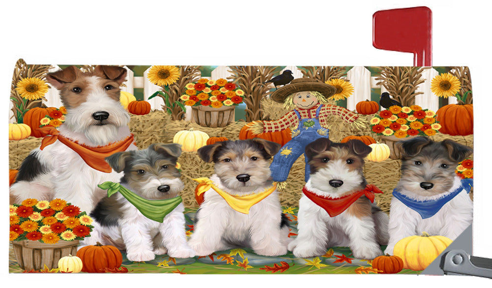 Fall Festive Harvest Time Gathering Wire Fox Terrier Dogs 6.5 x 19 Inches Magnetic Mailbox Cover Post Box Cover Wraps Garden Yard Décor MBC49128