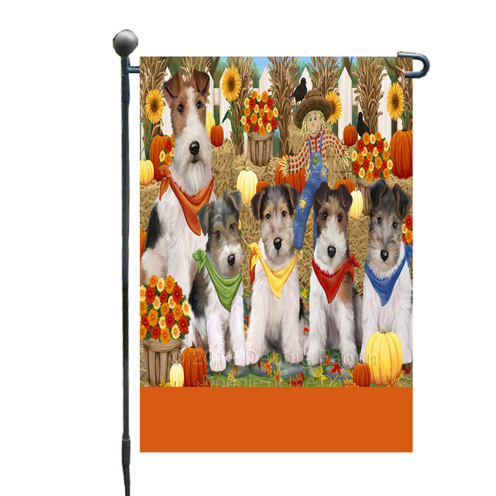 Personalized Fall Festive Gathering Wire Fox Terrier Dogs with Pumpkins Custom Garden Flags GFLG-DOTD-A62104
