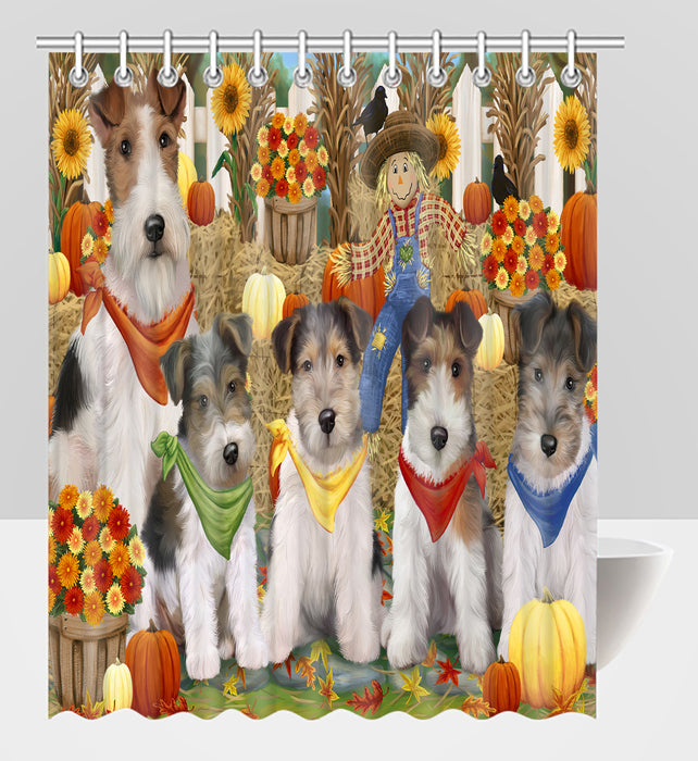 Fall Festive Harvest Time Gathering Wire Fox Terrier Dogs Shower Curtain