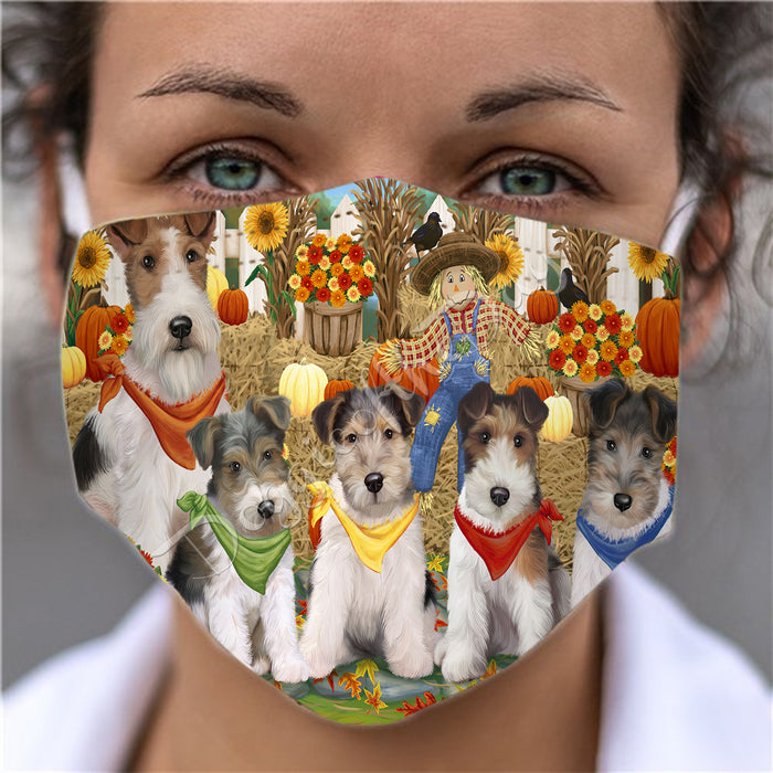 Fall Festive Harvest Time Gathering  Wire Fox Terrier Dogs Face Mask FM48585