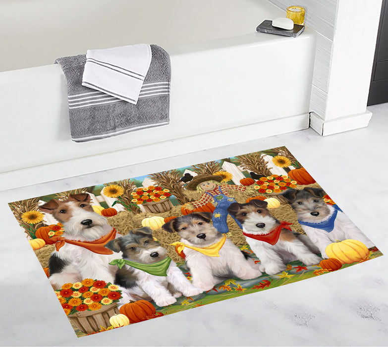 Fall Festive Harvest Time Gathering Wire Fox Terrier Dogs Bath Mat