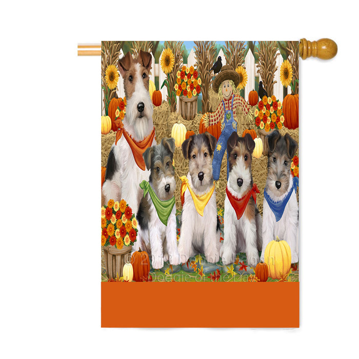 Personalized Fall Festive Gathering Wire Fox Terrier Dogs with Pumpkins Custom House Flag FLG-DOTD-A62160