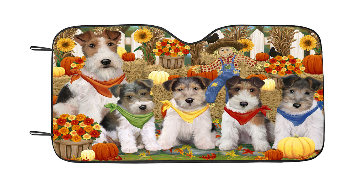 Fall Festive Harvest Time Gathering Wire Fox Terrier Dogs Car Sun Shade