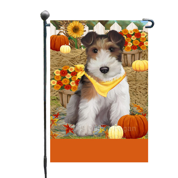 Personalized Fall Autumn Greeting Wire Fox Terrier Dog with Pumpkins Custom Garden Flags GFLG-DOTD-A62105
