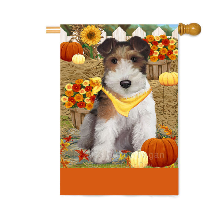 Personalized Fall Autumn Greeting Wire Fox Terrier Dog with Pumpkins Custom House Flag FLG-DOTD-A62161