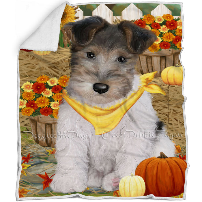 Fall Autumn Greeting Wire Fox Terrier Dog with Pumpkins Blanket BLNKT87519