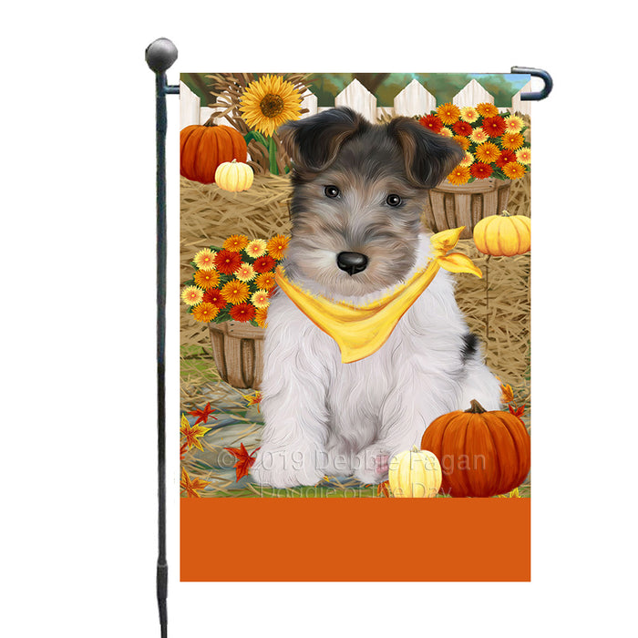 Personalized Fall Autumn Greeting Wire Fox Terrier Dog with Pumpkins Custom Garden Flags GFLG-DOTD-A62106