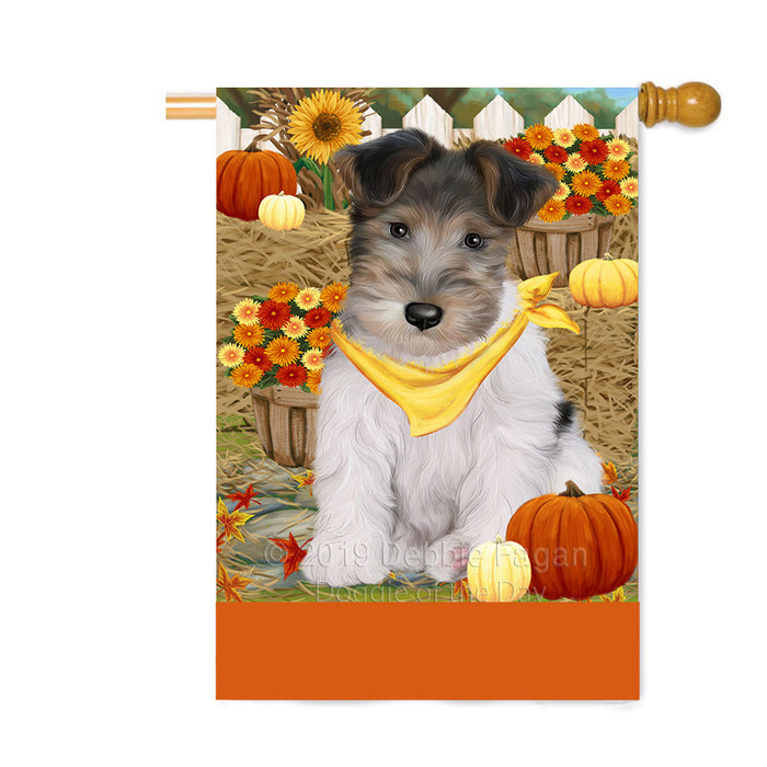Personalized Fall Autumn Greeting Wire Fox Terrier Dog with Pumpkins Custom House Flag FLG-DOTD-A62162