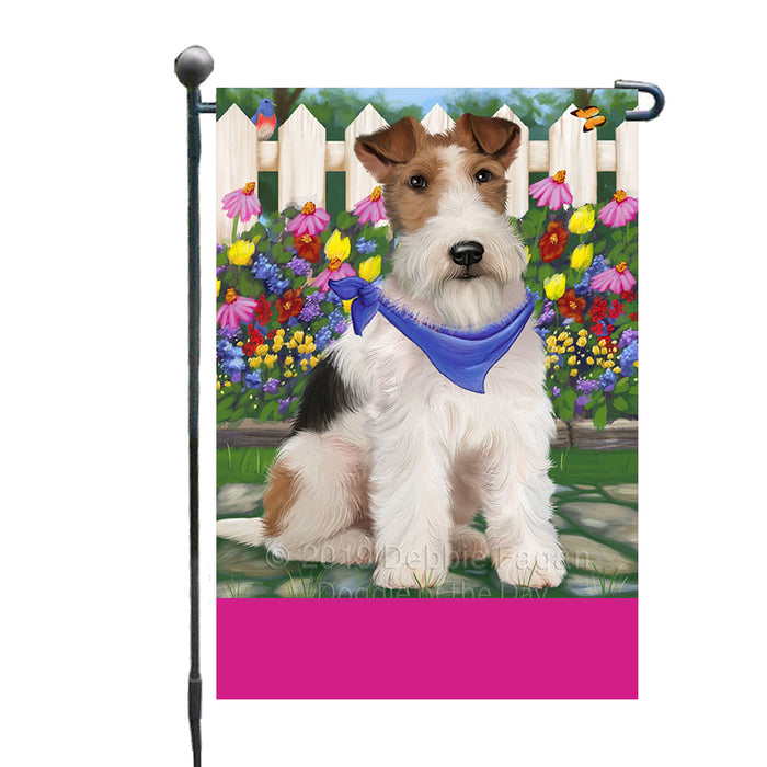 Personalized Spring Floral Wire Fox Terrier Dog Custom Garden Flags GFLG-DOTD-A63046