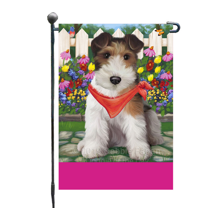 Personalized Spring Floral Wire Fox Terrier Dog Custom Garden Flags GFLG-DOTD-A63048