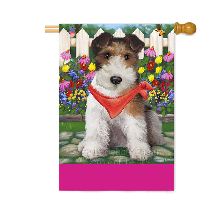 Personalized Spring Floral Wire Fox Terrier Dog Custom House Flag FLG-DOTD-A63104