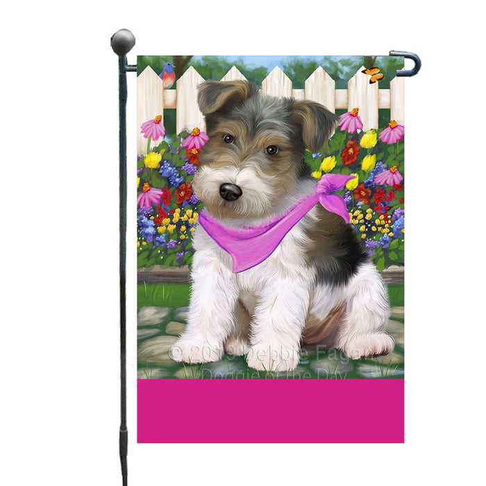 Personalized Spring Floral Wire Fox Terrier Dog Custom Garden Flags GFLG-DOTD-A63049