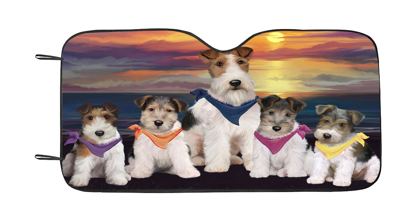 Family Sunset Portrait Wire Fox Terrier Dogs Car Sun Shade