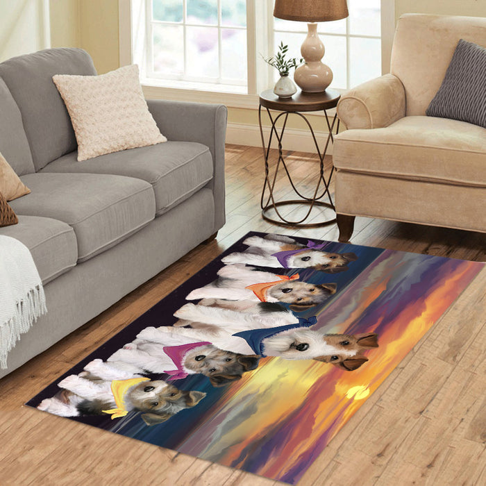 Family Sunset Portrait Wire Fox Terrier Dogs Area Rug