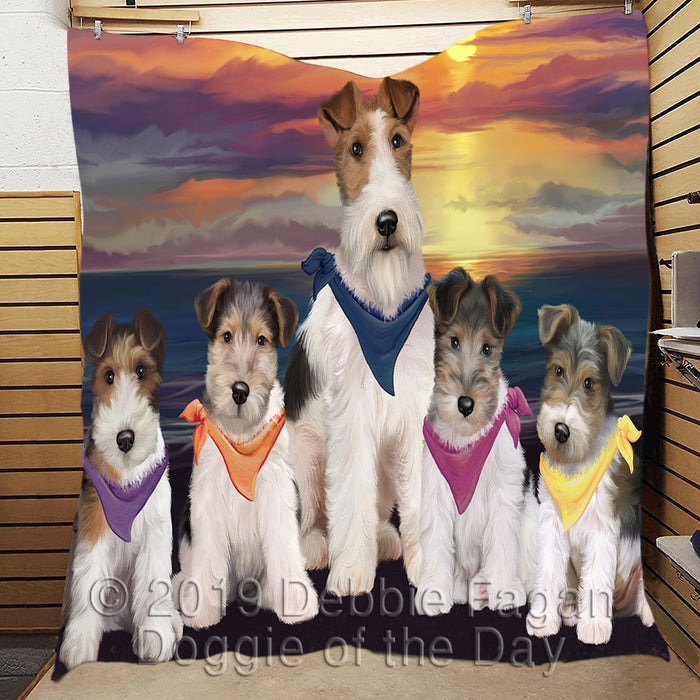 Family Sunset Portrait Wire Fox Terrier Dogs Quilt