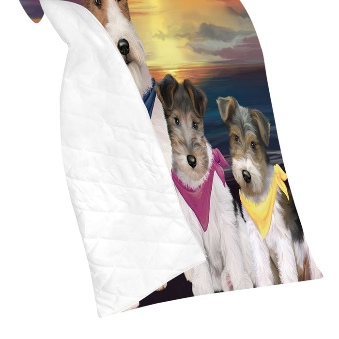Family Sunset Portrait Wire Fox Terrier Dogs Quilt