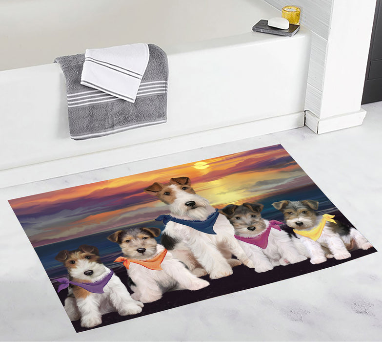 Family Sunset Portrait Wire Fox Terrier Dogs Bath Mat