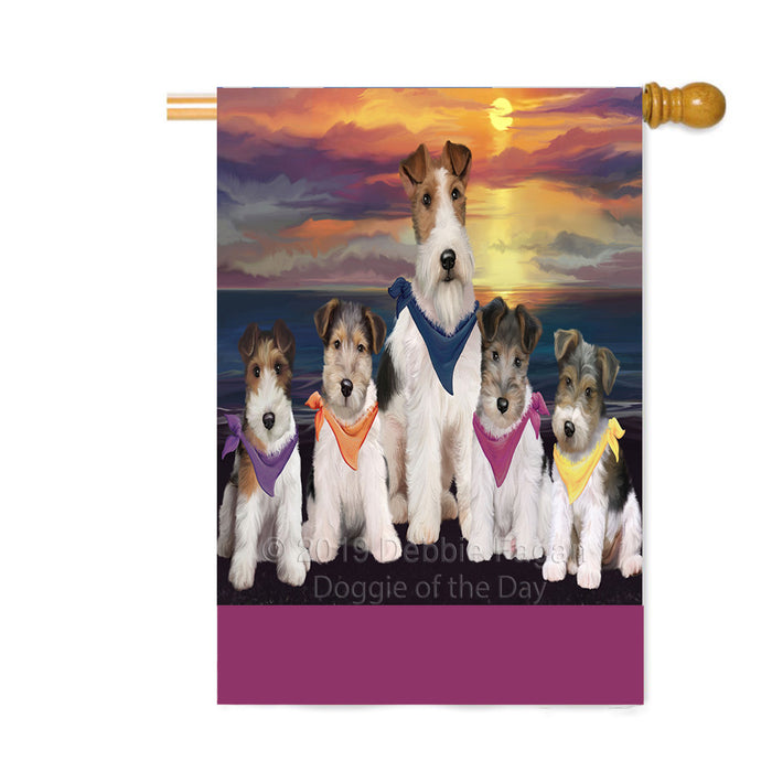 Personalized Family Sunset Portrait Wire Fox Terrier Dogs Custom House Flag FLG-DOTD-A60700