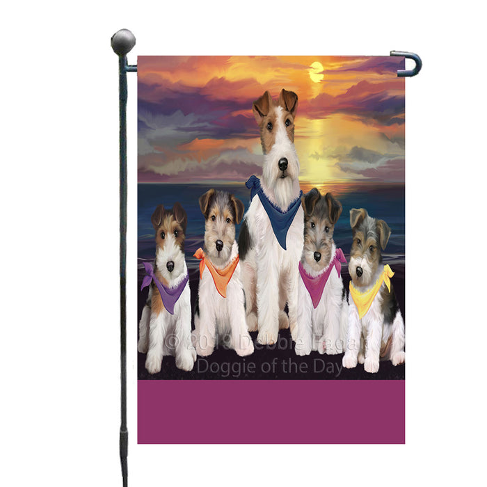 Personalized Family Sunset Portrait Wire Fox Terrier Dogs Custom Garden Flags GFLG-DOTD-A60644