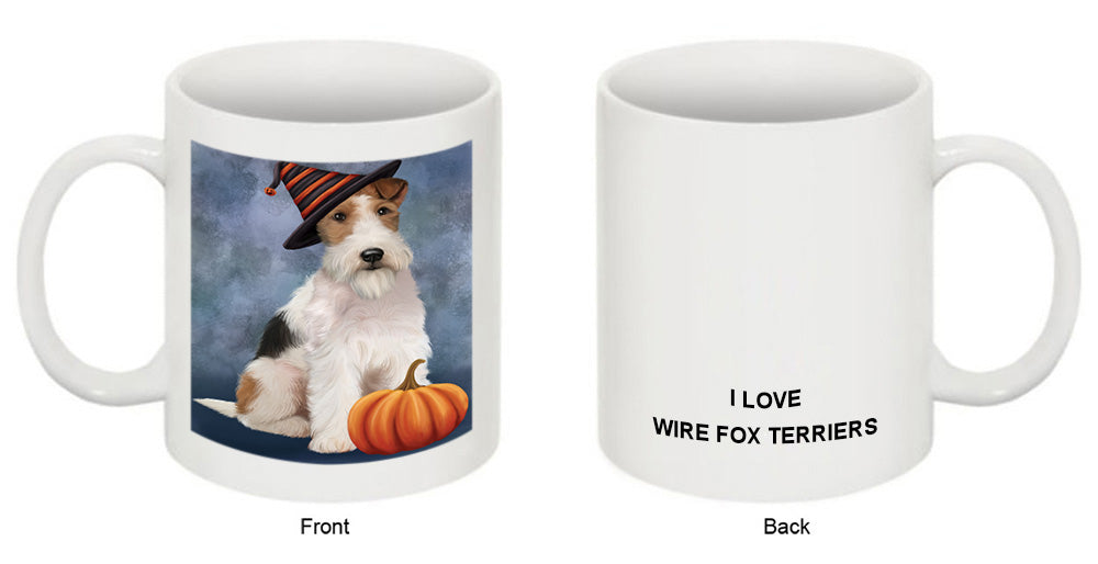 Happy Halloween Wire Fox Terrier Dog Wearing Witch Hat with Pumpkin Coffee Mug MUG50150
