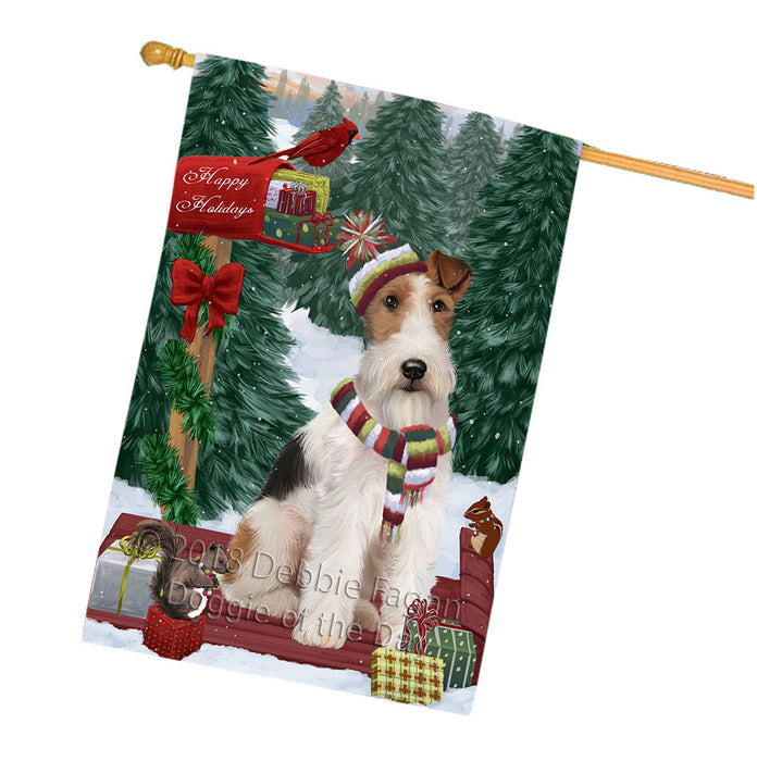Merry Christmas Woodland Sled Wire Fox Terrier Dog House Flag FLG55502