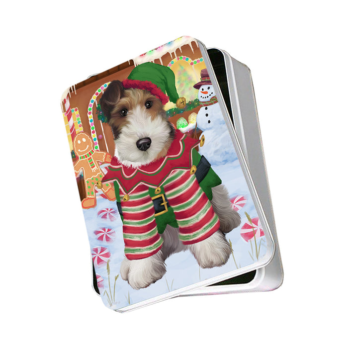 Christmas Gingerbread House Candyfest Wire Fox Terrier Dog Photo Storage Tin PITN56543