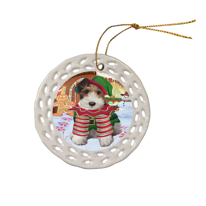Christmas Gingerbread House Candyfest Wire Fox Terrier Dog Ceramic Doily Ornament DPOR56956