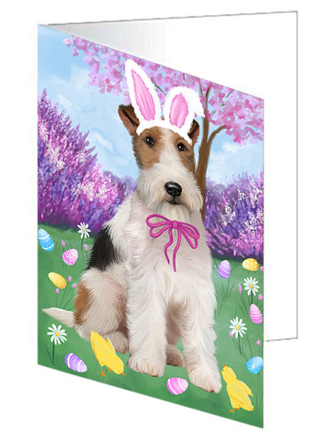 Easter Holiday Wire Fox Terrier Dog Handmade Artwork Assorted Pets Greeting Cards and Note Cards with Envelopes for All Occasions and Holiday Seasons GCD76382