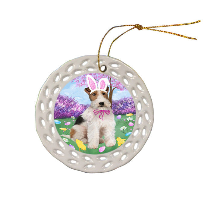 Easter Holiday Wire Fox Terrier Dog Ceramic Doily Ornament DPOR57357