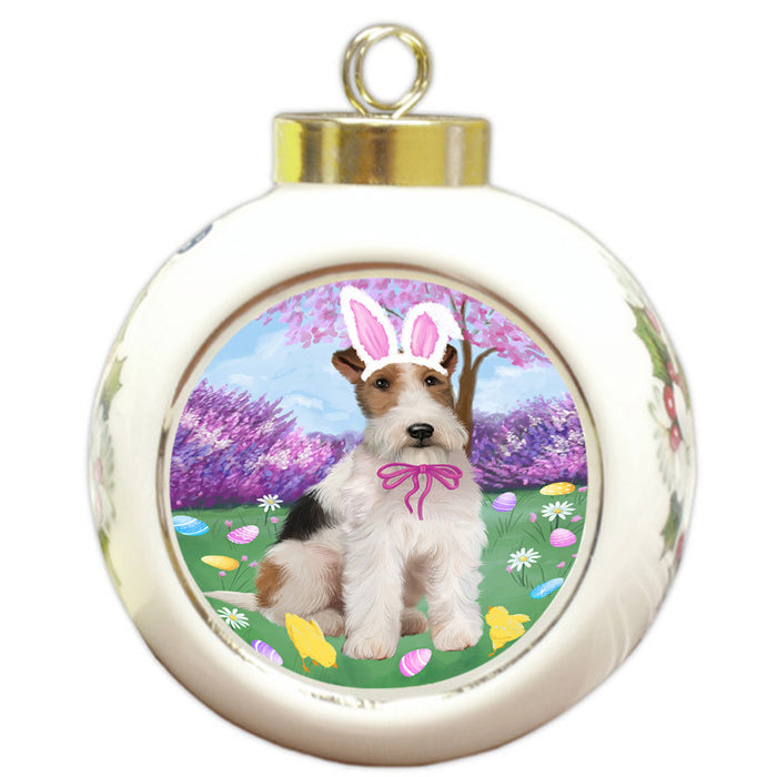 Easter Holiday Wire Fox Terrier Dog Round Ball Christmas Ornament RBPOR57357