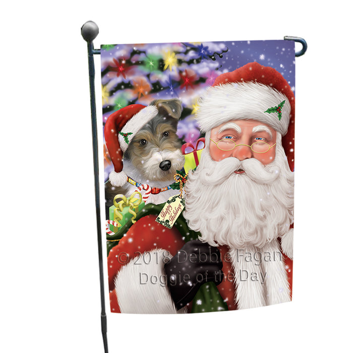 Santa Carrying Wire Fox Terrier Dog and Christmas Presents Garden Flag GFLG53773