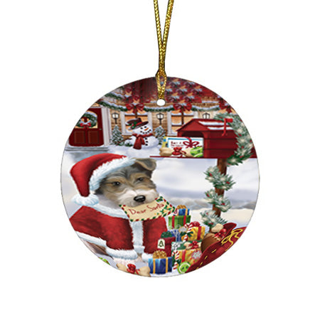 Wire Fox Terrier Dog Dear Santa Letter Christmas Holiday Mailbox Round Flat Christmas Ornament RFPOR53552