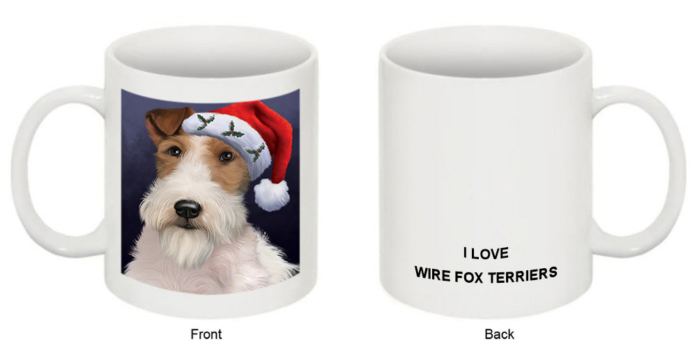 Christmas Holidays Wire Fox Terrier Dog Wearing Santa Hat Portrait Head Coffee Mug MUG48906