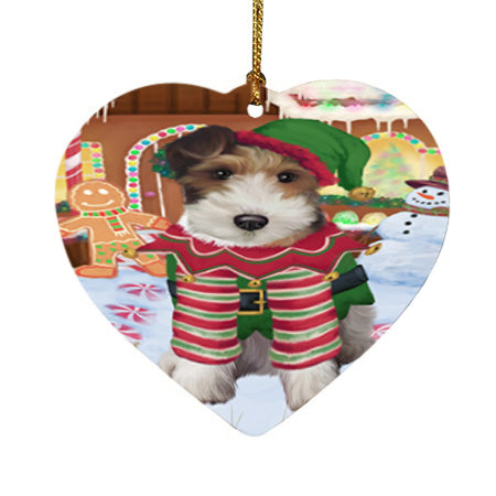 Christmas Gingerbread House Candyfest Wire Fox Terrier Dog Heart Christmas Ornament HPOR56956