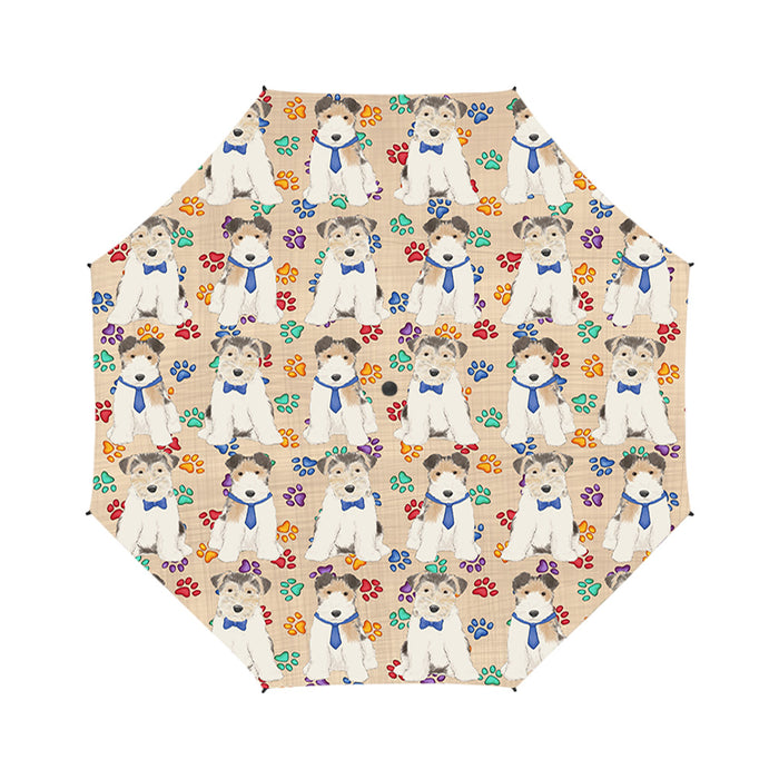 Rainbow Paw Print Wire Fox Terrier Dogs Blue Semi-Automatic Foldable Umbrella