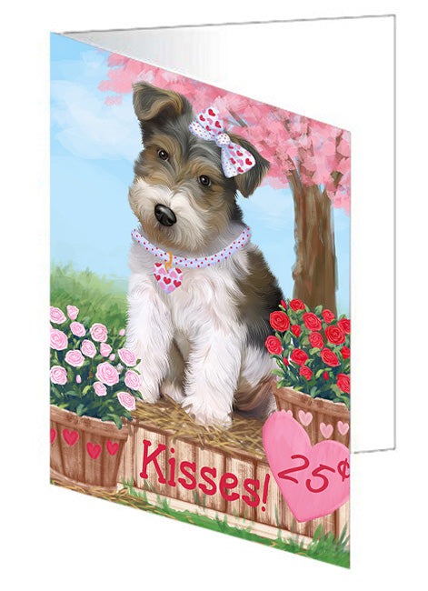 Rosie 25 Cent Kisses Wire Fox Terrier Dog Handmade Artwork Assorted Pets Greeting Cards and Note Cards with Envelopes for All Occasions and Holiday Seasons GCD73319