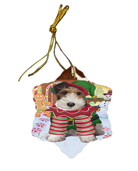 Christmas Gingerbread House Candyfest Wire Fox Terrier Dog Star Porcelain Ornament SPOR56956
