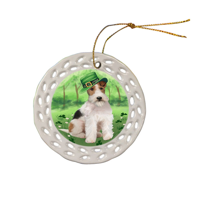 St. Patricks Day Irish Portrait Wire Fox Terrier Dog Ceramic Doily Ornament DPOR58000