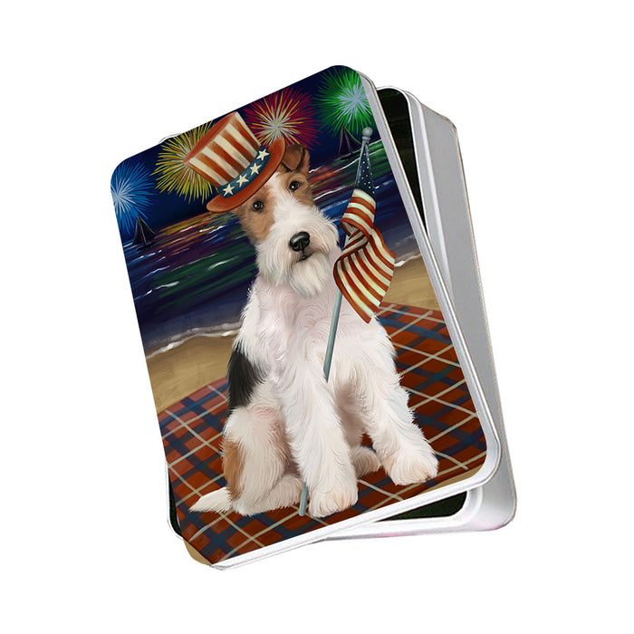 4th of July Independence Day Firework Wire Fox Terrier Dog Photo Storage Tin PITN52471