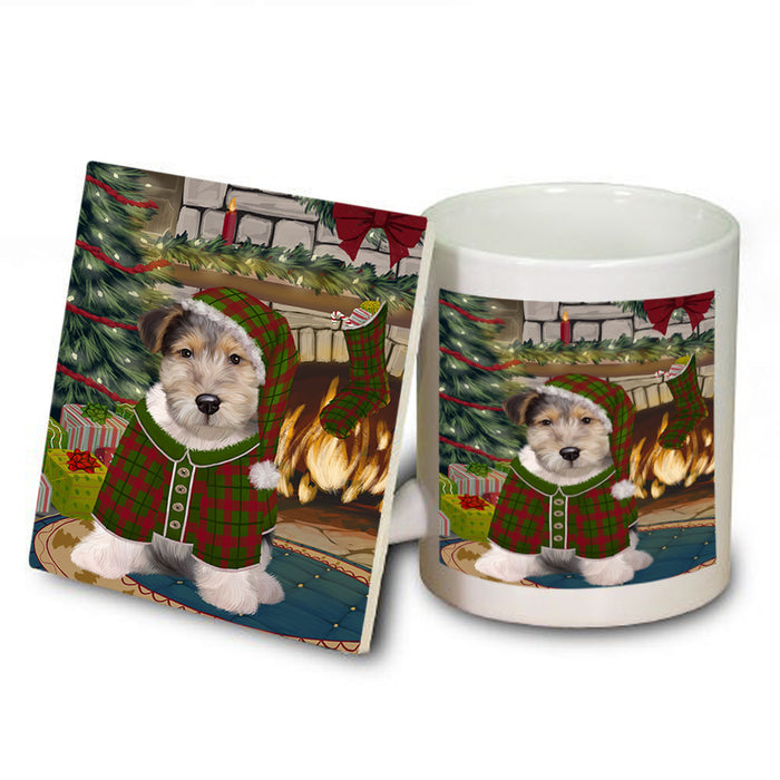 The Stocking was Hung Wire Fox Terrier Dog Mug and Coaster Set MUC55654